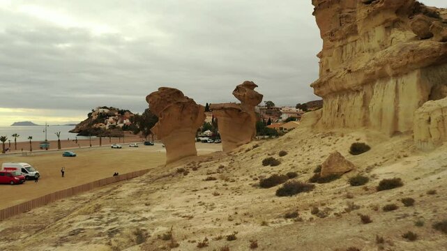 Aerial view of Gredas de Bolnuevo, Bolnuevo Natural Monument, Spain
