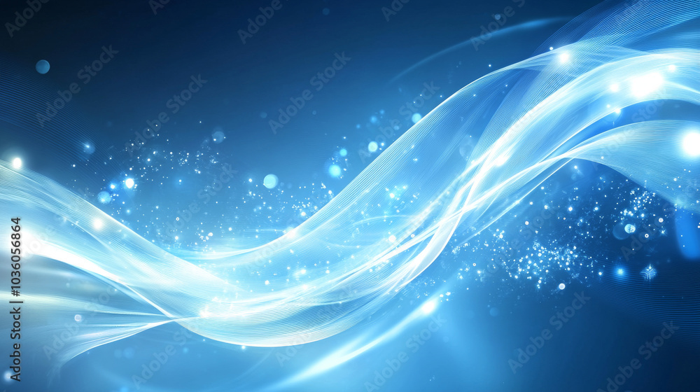 Poster a blue, wavy line design with a glowing, futuristic look. it's a simple background with room for tex