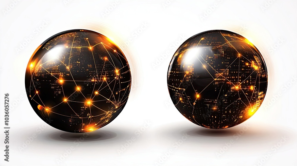 Poster sleek globes illuminated by digital connections and glowing networks generative ai