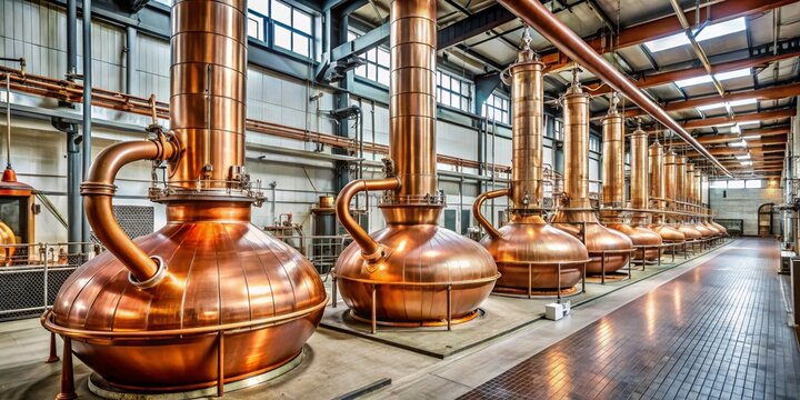 Copper Stills in a Distillery, industrial, copper, stills, distillery