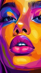 Pop art style portrait with vibrant colors and exaggerated features
