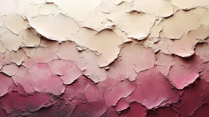 Obraz premium An abstract wall features a unique textured surface with several layers of paint in gradient shades ranging from beige to pink. The surface reveals a blend of colors and patterns.