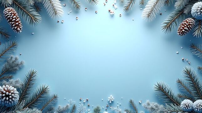 winter holiday theme banner features blue web design coniferous branch festive natural elements surrounding space text