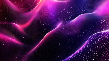 Obraz premium Abstract Waving Particle Technology Background Design. Abstract wave moving dots flow particles, hi-tech and big data background design for brochures, flyers, magazine, business card, banner. Vector