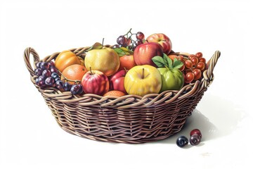 Assortment of fruits in basket isolated on white
