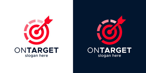 Target logo design. Arrow right on target with progress data technology design graphic symbol icon vector.
