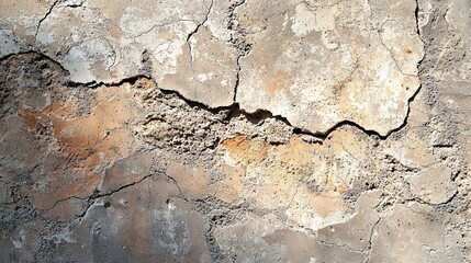 Fototapeta premium A close-up of a concrete wall with cracks and dirt on one side, and a stop sign on the other