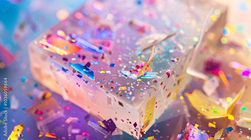 Poster a detailed shot of a square soap bar capturing the glossy translucent look of a handpoured glycerin 