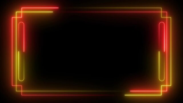 Decorative glowing neon frame ,Neon effect rectangle frame Loop background 4K	