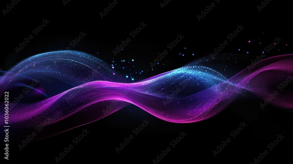 Aufkleber dark abstract background with glowing wave. blue purple wave line light gradient dark background. ab