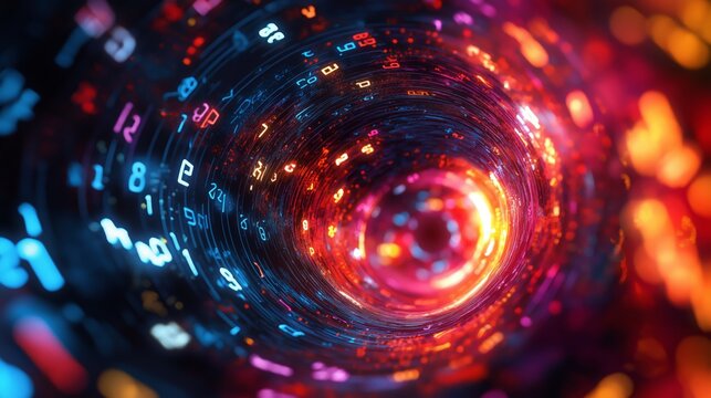 digital art piece showcasing random numbers spiraling into a vortex, symbolizing the power of algorithms