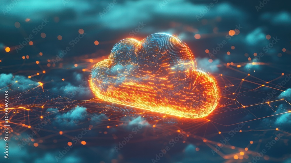 Poster data transfer cloud computing technology concept. there is a large prominent cloud icon in the cente