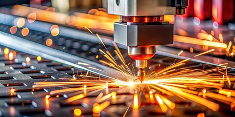 Industrial Laser Cutting Machine with Sparks, Industry ,Manufacturing ,Technology