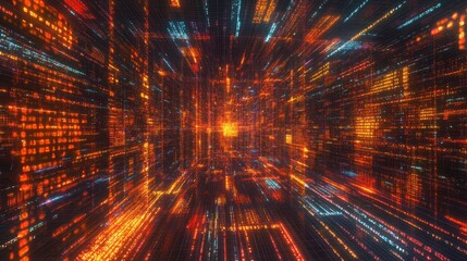 Digital binary code matrix background. 3D rendering of a scientific technology data binary code network conveying connectivity complexity and data flood of modern digital age : Generative AI