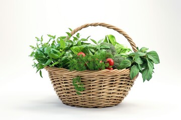 fresh vegetables with green leaves in the basket isolated on white background