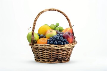 Fruits in basket isolated on white.