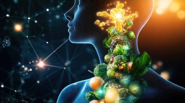 Foods for healthy thyroid Variety of natural healing foods that nourish the thyroid gland Assortment of natural products to boost thyroid health Concept of diet super food for thyroid. : Generative A