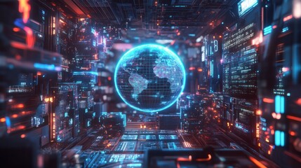 Global cyberspace concept. Data portal, open data system. High-tech, free internet 3D illustration.