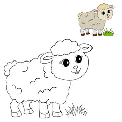 Simple cute coloring page animal lamb sheep outline flat illustration