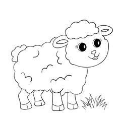 Simple cute coloring page animal lamb sheep outline flat illustration