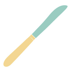 Blue, turquoise, yellow knife on a white background. Flat design. For the design of posters, logos, labels. Pastel colors