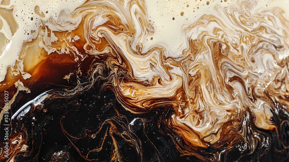 Poster a close-up image of a brown and white swirl pattern on a black and white background featuring the sa