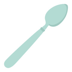 A blue and turquoise spoon on a white background. Flat design. For the design of posters, logos, labels. Pastel colors