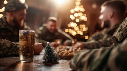 Diverse Soldiers Celebrating Christmas Together