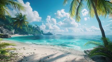 Tropical beach with turquoise waters and palm trees