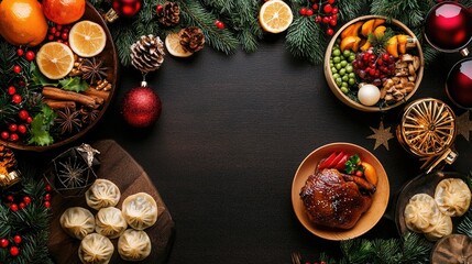 Traditional Chinese Meal on Festive Table