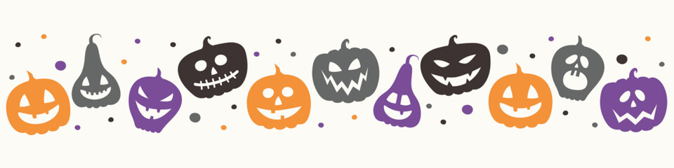 Creepy pumpkin lanterns. Halloween banner concept. Vector