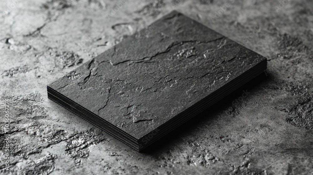 Poster Textured black slate slab resting on a rugged surface, showcasing natural patterns and artistry in an inviting setting