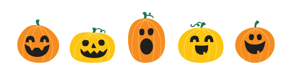 Funny Halloween pumpkins. Hand drawn characters collection. Vector illustration