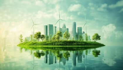 Obraz premium Illustration Set On Sustainable Development: Green Economy, Resource Management, Natural Resources Protection, Land Conservation, Renewable Energy Metaphors.