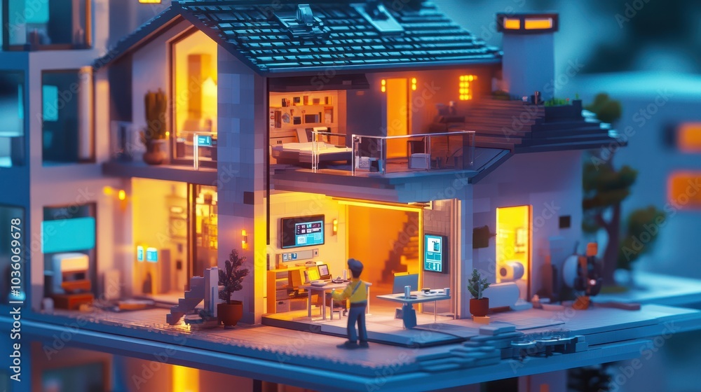 Poster a smart home inspection scene with an inspector using advanced technology to assess smart devices, a