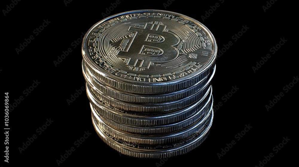 Poster a stack of coins with a bitcoin symbol on it