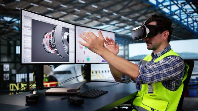 Virtual Reality Headset And Industrial Factory. VR Technology