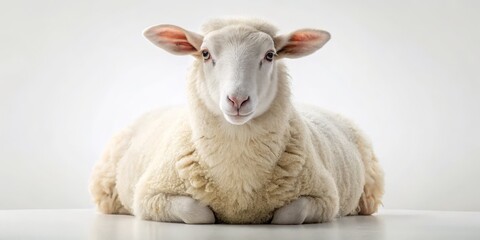 Fototapeta premium White Sheep Portrait - Studio Shot, Single Animal, Full Body, Wool, Sheep, Farm, Animal