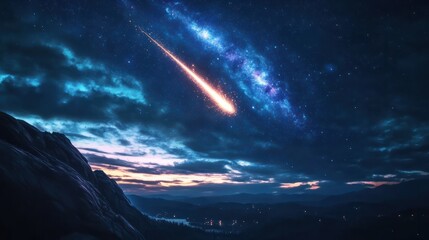 Fototapeta premium Falling star Photoshop overlay, Night sky, starlight, milky way, galaxy, space overlays, png Generative AI