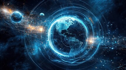 Fototapeta premium Futuristic technology. stars and planets around the globe earth, advanced technological concept