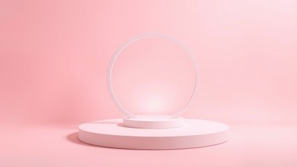 Podium for product presentation on soft light colour background.