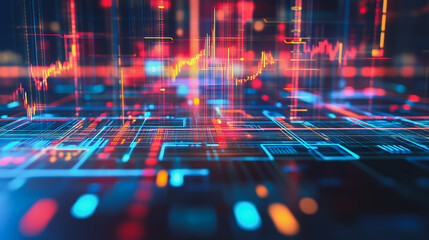 Fototapeta premium Abstract business smart city and charts and graphs with statistics to innovative analyze business potential and forecast future development of companies growth.