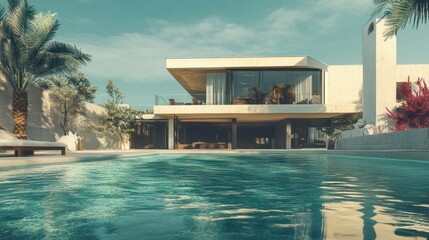Fototapeta premium Modernist beachfront villa with infinity pool.