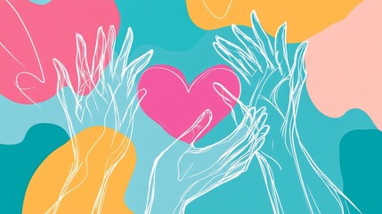 World Kindness Day November 13 line art posterbanner idea Continuous line drawing of hands forming a heart or holding a heart to promote kindness and positivity
