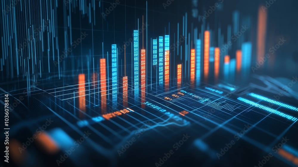 Poster business technology hologram concept created using financial data graph chart report statistic manag