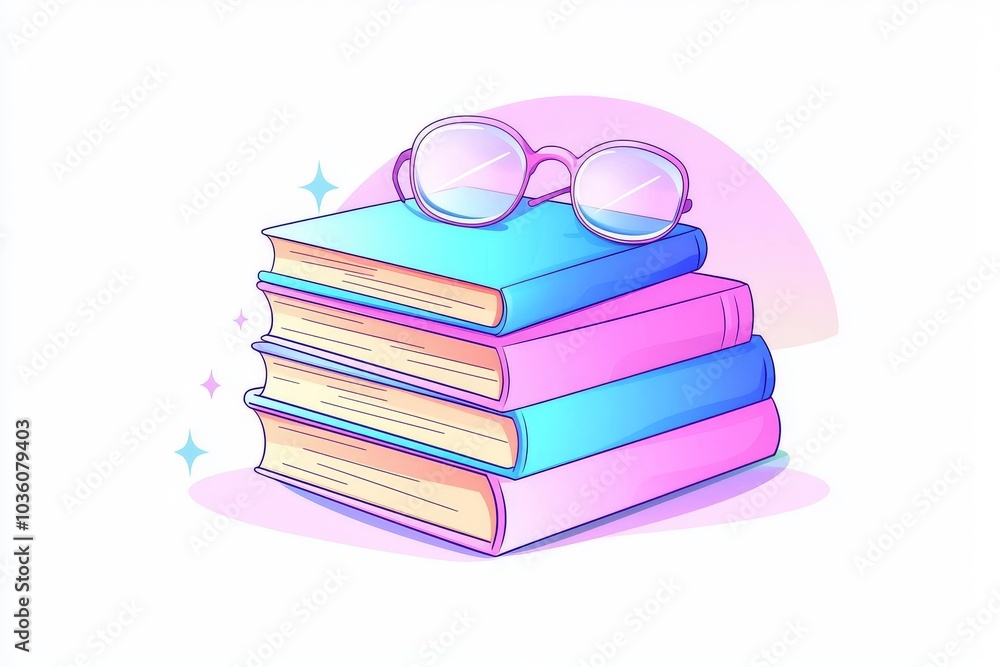 Poster back to school minimalist illustration representing a stack of books on a table. an illustration fea