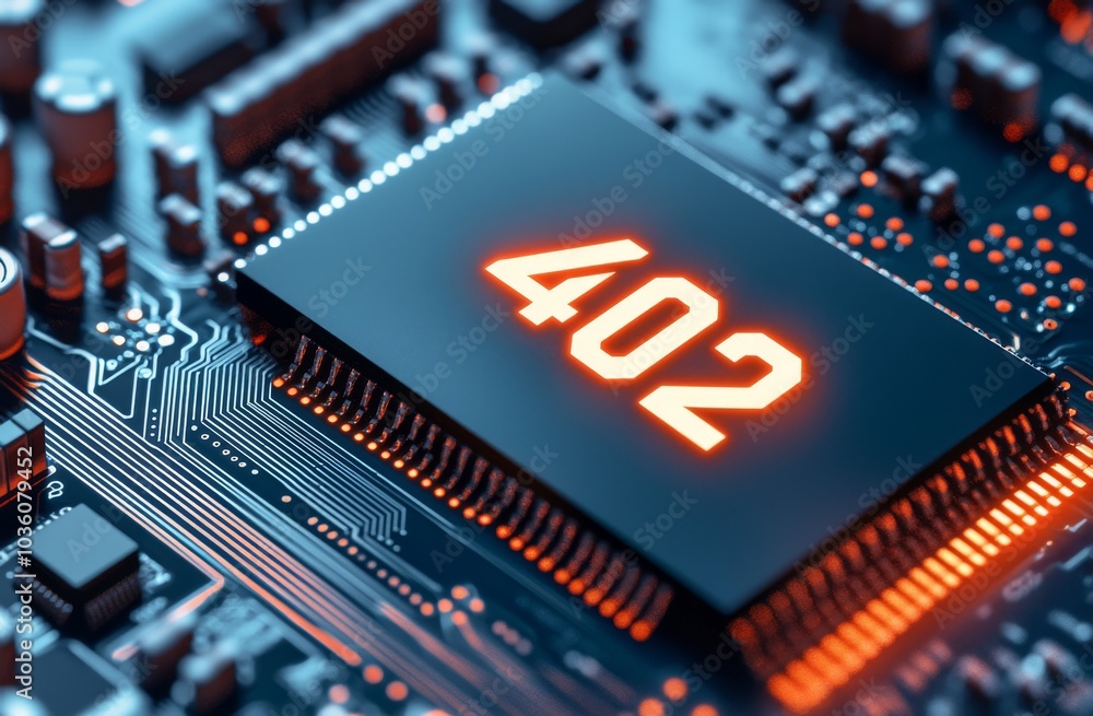 Poster microchips and processors on an electronic circuit board. abstract technology microelectronics conce