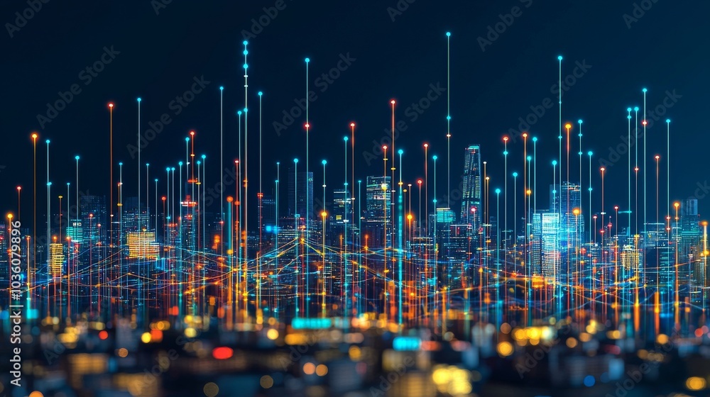 Poster digital cyberspace with particles and network connections for digital data, 3d rendering, technology