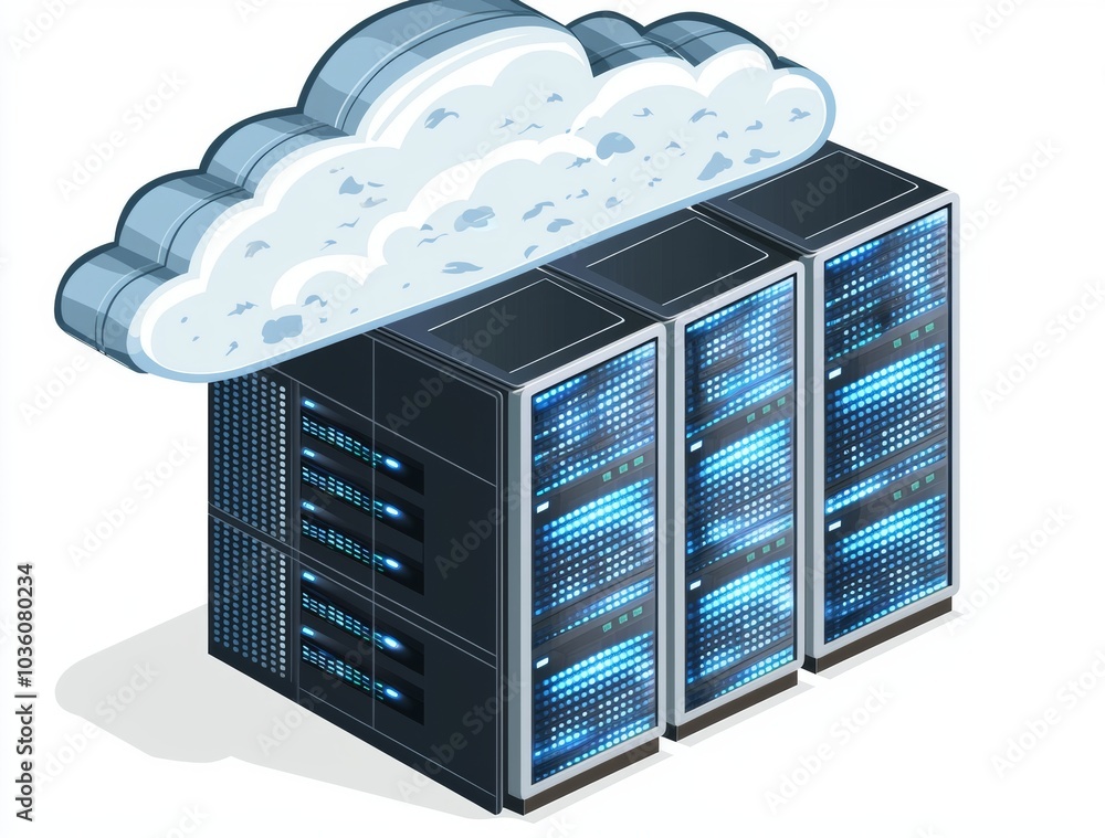 Poster computing cloud technology concept. modern cloud technologies. 3d illustration network with computer