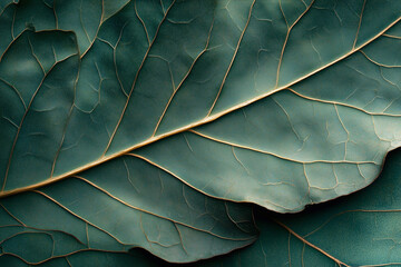 Obraz premium Detailed close-up of lush green leaves showcasing unique textures and patterns, capturing the essence of nature's beauty